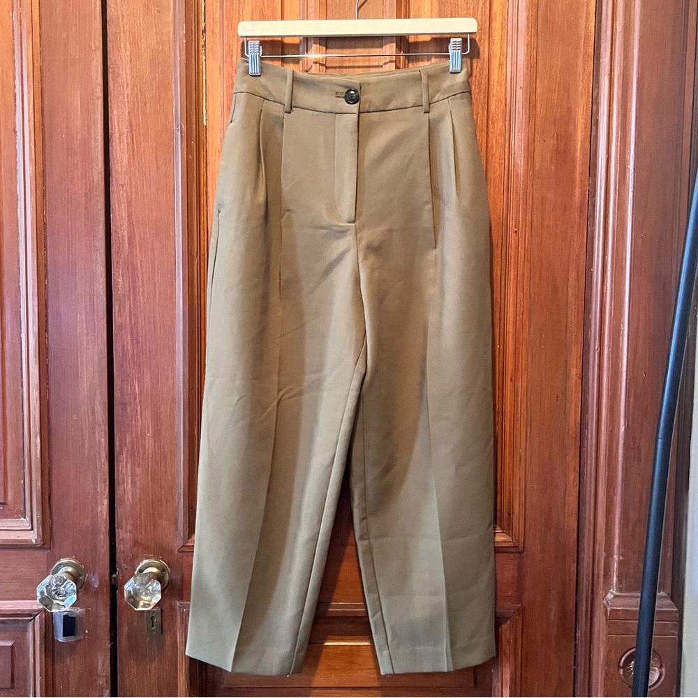 Cropped Taupe Pleated Pants